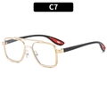 Classic gold aviator glasses with two-tone black and red temples and clear lenses - Gold Frame White Lens