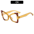 Cat eye blue light blocking glasses in translucent amber frame with leopard print details - Transparent Tea