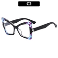 Cat-eye fashion glasses frame C2 featuring black frame with purple and cyan floral texture - Black Frame With Purple Pattern