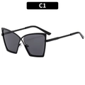 Occhiali oversize a farfalla in metallo nero con lenti grigie scure eleganti - C1-Montatura Nera Lenti Grigie