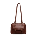 Bolso bandolera vintage de cuero marrón con bolsillo de solapa y hebillas de latón - Marrón