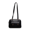 Mochila clásica de cuero PU negro con hebillas doradas y correas dobles para hombros - Negro