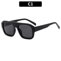 Retro square flat top black frame sunglasses with dark grey UV lenses style C1 - Black Frame Grey Lens