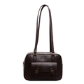 Mochila vintage de cuero sintético marrón oscuro con detalles de hebilla dorada clásicos - Café