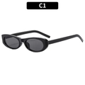 Schwarze schmale ovale Retro-Sonnenbrille mit grauen Gläsern und breiten Bügeln im Vintage-Stil - Schwarzer Rahmen Graue Linsen (C1)