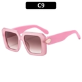 Pink square frame sunglasses with gradient brown lenses and jewel detail, color C9 - Pink Frame Gradient Tea Lens(C9)