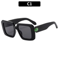 Black square sunglasses for men and women featuring green teardrop gemstone accents - Full Black Frame Grey Lenses (C1)