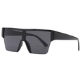 Futuristische randlose Wrap-Around-Sonnenbrille mit schwarzem Shield-Glas und breiten Bügeln - Schwarzer Rahmen Graue Linsen (C1)