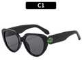 Gafas de sol cat-eye negras con un detalle de piedra verde en forma de gota en la sien - Estilo de Decoración de Gota de Agua / Montura Negra Lentes Grises (C1)
