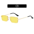 Lunettes de soleil carrées sans monture rétro avec verres jaunes et branches dorées C9 - Lentille Jaune (C9)