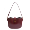 Minimalist burgundy faux leather shoulder bag with vintage gold hardware - Red