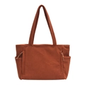 Brown orange corduroy tote bag with vertical stripes and side pockets in a minimalist style - Orange