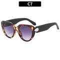 Cat eye sunglasses in tortoiseshell frame with purple gradient lenses and shell accents - Demi Frame Double Grey Lens (C7)