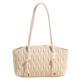 Chic beige quilted tote bag with elegant wavy pleats and gold metal knotted handles - Off White