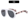 Oversized white frame sunglasses with dark grey lenses and pink marble pattern temples - White Frame Gray Lens