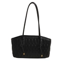 Elegant black pleated shoulder bag with long straps and gold metallic accents - Black