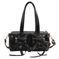 Glossy black cylindrical balletcore handbag with satin bows and silver zippers - Black