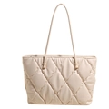 Chic quilted tote bag in cream beige with large capacity and stylish shoulder straps - Off White