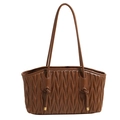 Brown quilted pleated shoulder bag in chic tote style with synthetic leather texture - Brown