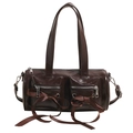 Sac à main cylindrique marron foncé brillant avec nœuds et poches frontales - Marron