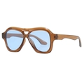 Retro Y2K Sportsonnenbrille mit braunem Rahmen und hellblauen Gläsern für Damen - Orangen-Tee Rahmen Blaue Gläser