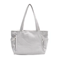 Light gray corduroy tote bag with drawstring detail and spacious shoulder straps - Off White