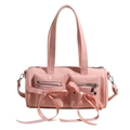 Pink ballet-style cylinder handbag with satin bows and polished faux leather finish - Pink