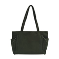 Dark green corduroy tote bag with side drawstring pockets and shoulder straps - Green