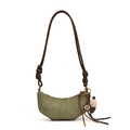 Sac croissant vert Morandi en daim avec bandoulière à nœud marron élégante - Vert (avec pendentif)