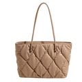 Quilted beige tote bag with large diamond stitching and slim shoulder straps - Khaki