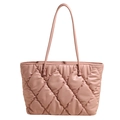 Pink quilted tote bag with diamond pattern and slim shoulder straps for daily commute - Pink
