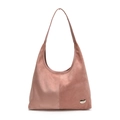 Dusty rose suede hobo bag with heart logo and vertical stitching details - Pink