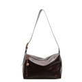 Dark brown leather hobo tote bag with woven strap and vintage metal bead detail - Coffee