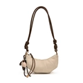 Sac à bandoulière en demi-lune crème avec lanières marron nouées et charm en peluche - Kaki (Avec Pendentif)