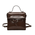 Borsa a mano minimalista marrone scuro lucida con fibbia in pelle e manico per pendolari - Marrone