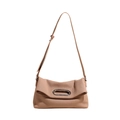 Minimalistische camelfarbene Umhängetasche mit Faltendesign und ovaler Metallschnalle - Khaki