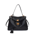 Borsa tote classica nera con motivo a coccodrillo, chiusura dorata e tracolla regolabile - Nero Piccolo