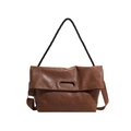 Retro large brown tote bag with woven handle and adjustable strap for commuting - Brown