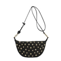 Black crescent saddle bag with gold studs and adjustable shoulder strap for women - Black