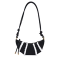 Black matte crescent bag with white plush stripes and decorative tassel detail - Black