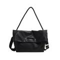 Black leather large tote bag with woven strap and adjustable nylon crossbody strap - Black