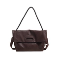 Retro deep brown large tote bag with matte leather finish and braided rope strap - Coffee