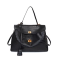 Borsa a mano nera classica motivo coccodrillo con chiusura dorata e manico donna - Nero Grande