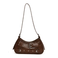 Borsa a spalla hobo vintage in pelle PU marrone scuro con cinturini e fibbie argentate - Marrone