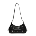 Borsa a spalla chic Y2K in pelle PU nera lucida con occhielli metallici e fibbie moda - Nero
