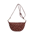 Sac bandoulière bordeaux en similicuir avec rivets dorés et détails de perles - Rouge