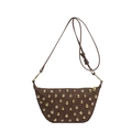 Brown vintage faux leather hobo bag with gold rivet studs and adjustable strap - Brown