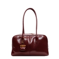 Deep red faux leather tote bag with glossy finish and matching mini bag charm - Red