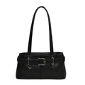 Sac baguette de moto rétro en cuir noir avec boucles argentées et bandoulière réglable - Noir