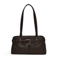 Sac sous le bras marron foncé rétro avec boucle de ceinture et garnitures argentées sur blanc - Marron